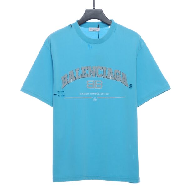 Double B Letter Cracked Print Ripped T-shirt - Image 2