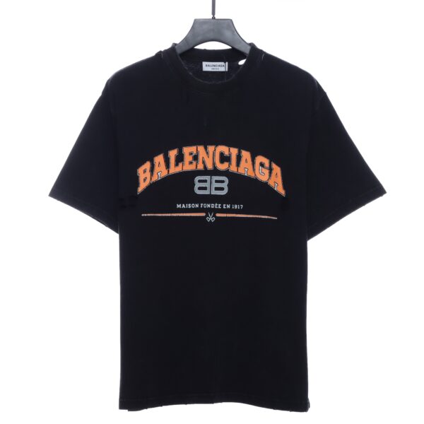 Double B Letter Cracked Print Ripped T-shirt - Image 3