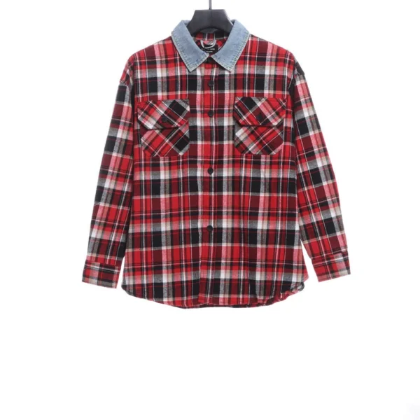 Red Plaid Panel Shirt