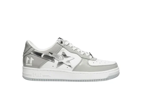 Bapesta White Leather Silver Logo Shoes Replicas