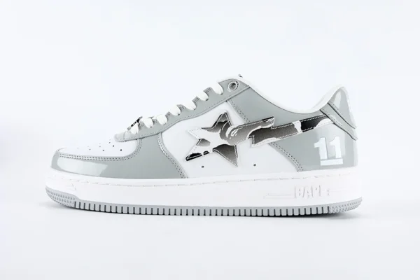 Bapesta White Leather Silver Logo Shoes Replicas - Image 4