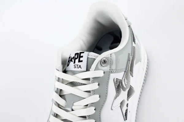 Bapesta White Leather Silver Logo Shoes Replicas - Image 3